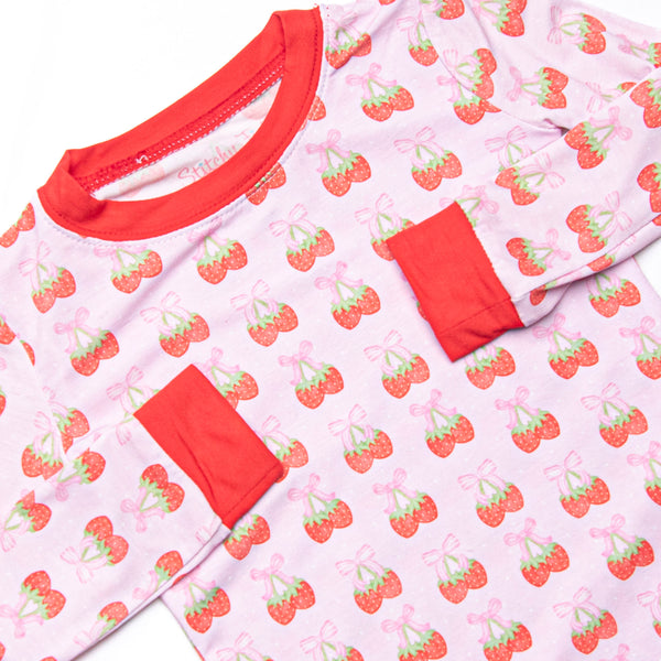 Strawberry Bundles Bamboo Pajama Set, Pink