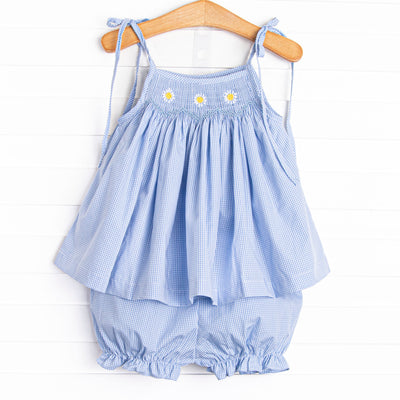 Darling Daisies Smocked Bloomer Set, Blue