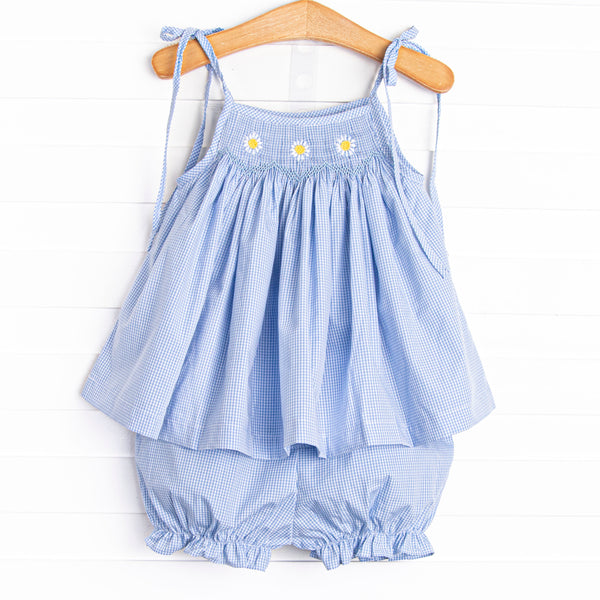 Darling Daisies Smocked Bloomer Set, Blue