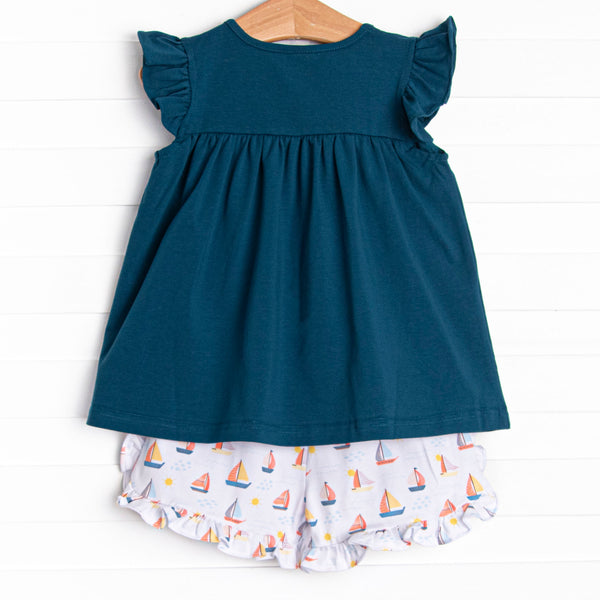 Sunset Sailing Ruffle Short Set, Blue