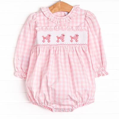 Girl's Toodles Poodles Smocked Bubble in Pink size 6M