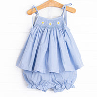 Darling Daisies Smocked Bloomer Set, Blue