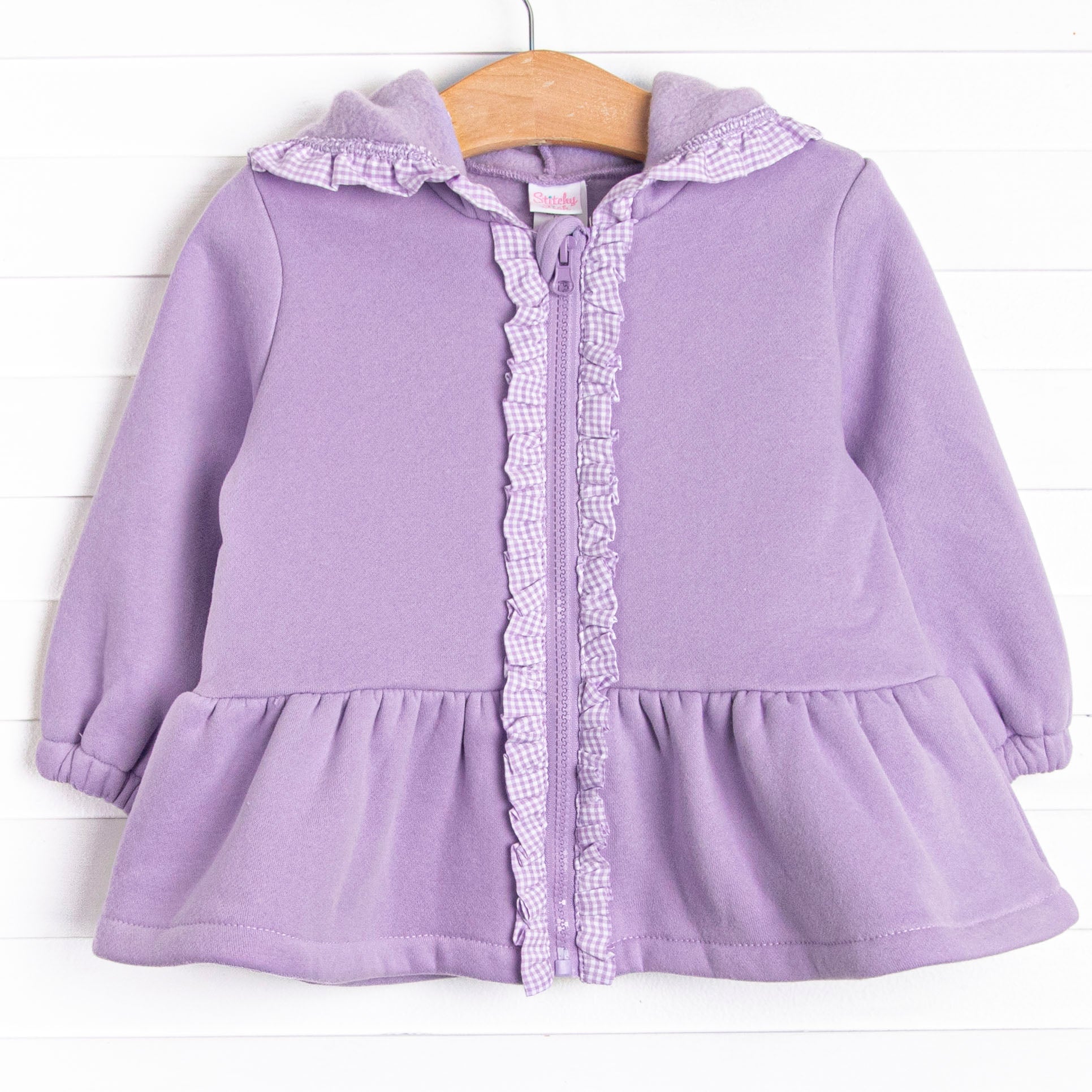 Gingham Gal Zip-Up Ruffle Jacket, Purple – Stitchy Fish