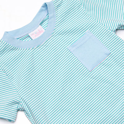 Evan Short Set, Light Blue and Mint Stripe