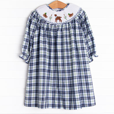 Waddles and Wags Smocked Bishop Dress, Blue