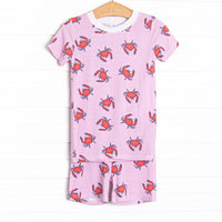 East Coast Crabs Bamboo Pajama Short Set, Pink