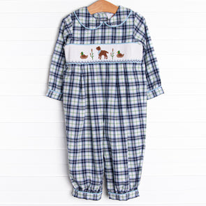 Waddles and Wags Smocked Romper, Blue