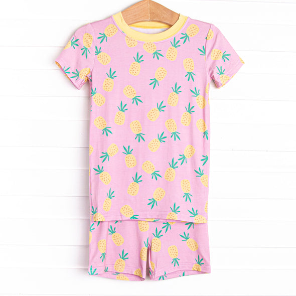 Pretty in Pineapples Bamboo Pajama Short Set, Pink