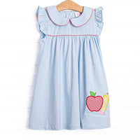 Back to the Basics Applique Flutter Sleeve Dress, Blue