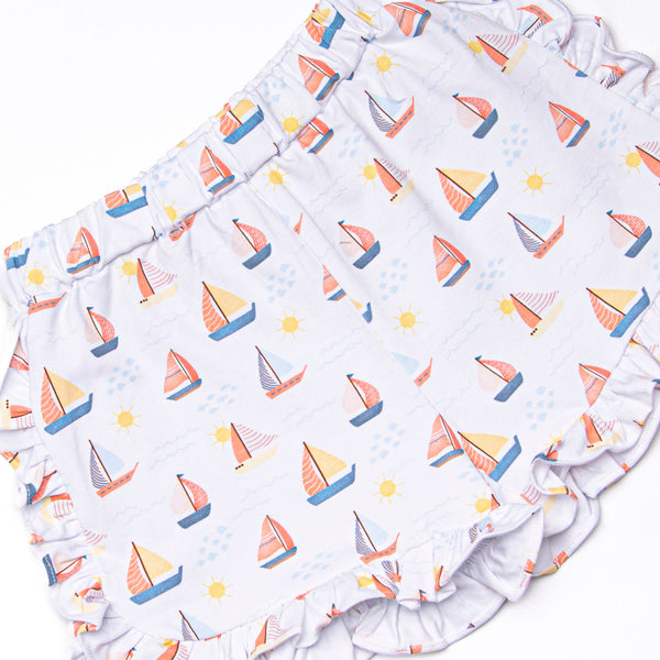 Sunset Sailing Ruffle Short Set, Blue