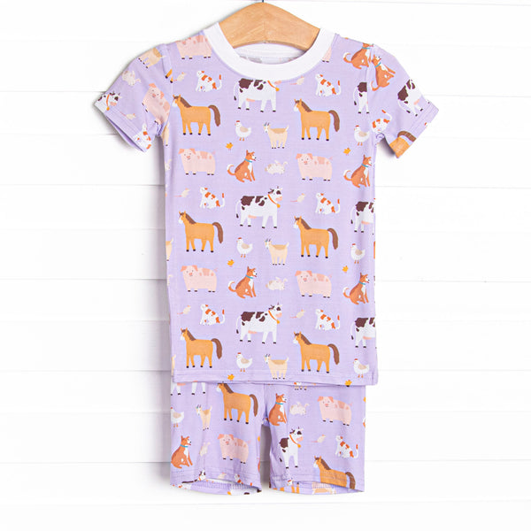 Barnyard Bedtime Bamboo Pajama Short Set, Purple