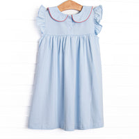 Back to the Basics Applique Flutter Sleeve Dress, Blue