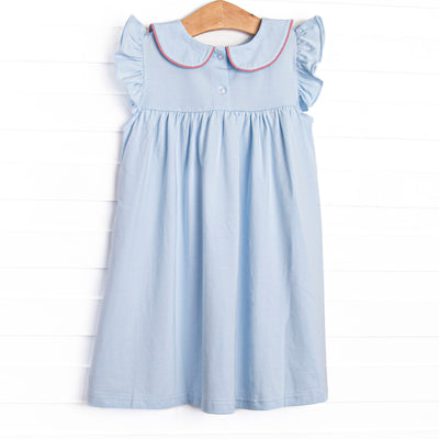 Back to the Basics Applique Flutter Sleeve Dress, Blue