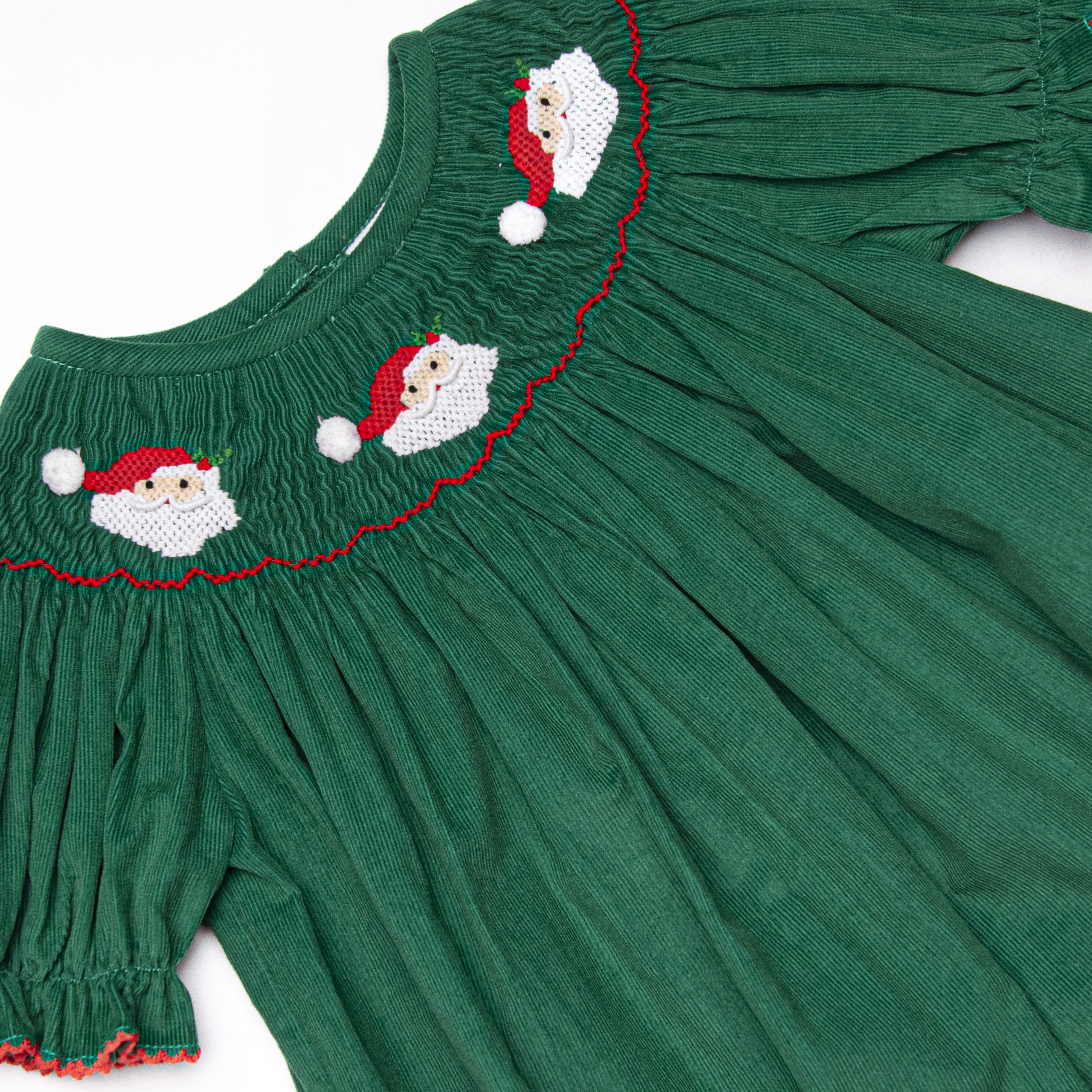 Girl's St. Nicholas Smocked Bishop Dress in Green size 12M | Stitchy Fish Girl's St. Nicholas Smocked Bishop Dress in Green size 12M | Stitchy Fish
