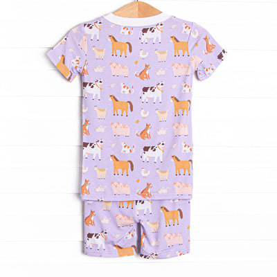 Barnyard Bedtime Bamboo Pajama Short Set, Purple