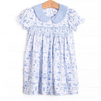 Schoolyard Skip Smocked Dress, Blue