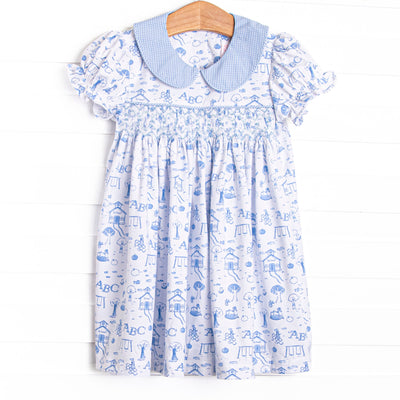 Schoolyard Skip Smocked Dress, Blue