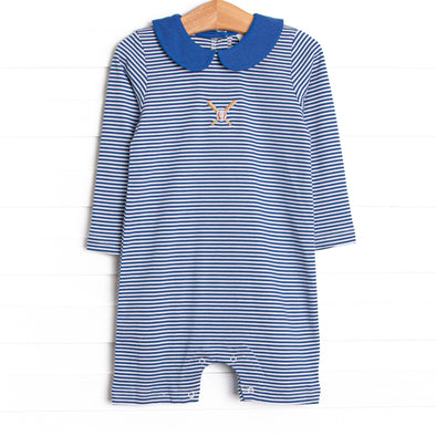 Welcome to the Big League Pima Embroidered Short Romper, Navy