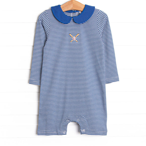 Welcome to the Big League Pima Embroidered Short Romper, Navy