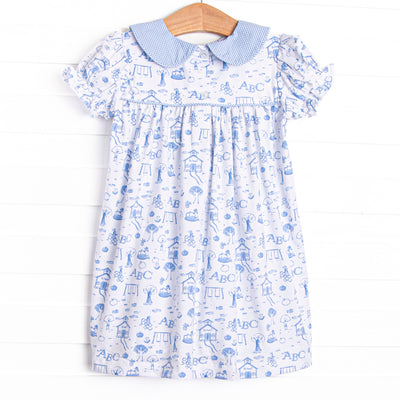 Schoolyard Skip Smocked Dress, Blue