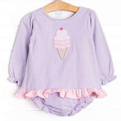 Triple Scoop Applique Diaper Set, Purple
