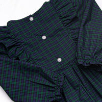 Puppy Plaid Embroidered Dress, Blue