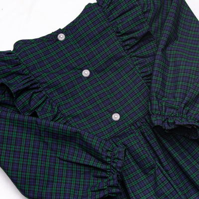 Puppy Plaid Embroidered Dress, Blue