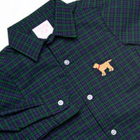 Puppy Plaid Embroidered Button-Up Shirt, Blue