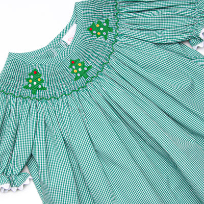 Christmas Tree Trio Smocked Bubble, Green Gingham
