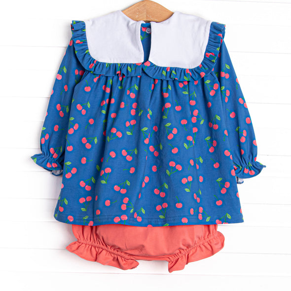 Cherry Cordial Diaper Set, Blue