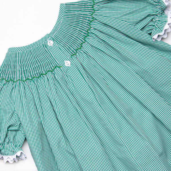 Christmas Tree Trio Smocked Bubble, Green Gingham