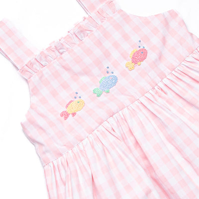 French Knot Fishes Embroidered Dress, Pink