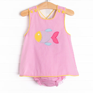 Friendly Fish Applique Diaper Set, Pink
