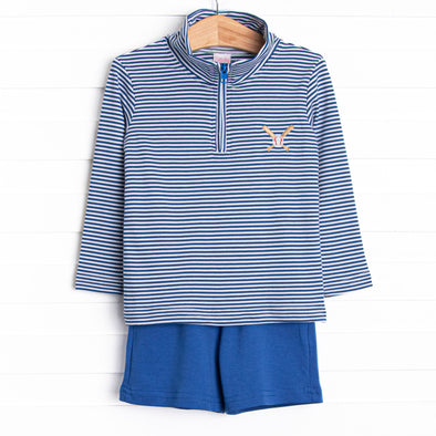 Welcome to the Big League Pima Embroidered Short Set, Navy