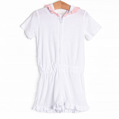 Terry Cloth Short Romper, White