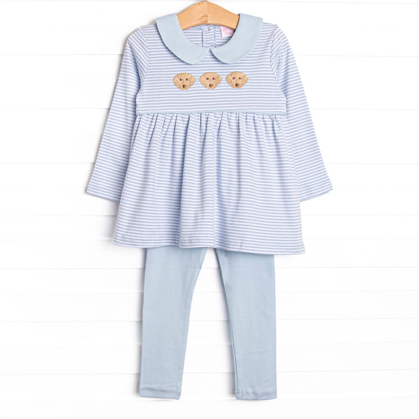 Pups and Paws Pima Embroidered Legging Set, Blue