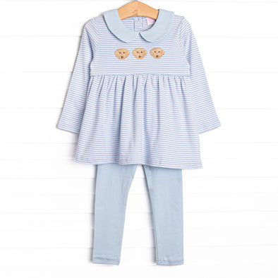 Pups and Paws Pima Embroidered Legging Set, Blue