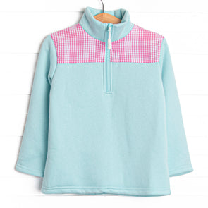 Sawyer Fleece Pullover, Mint and Pink Gingham