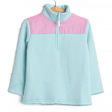 Sawyer Fleece Pullover, Mint and Pink Gingham
