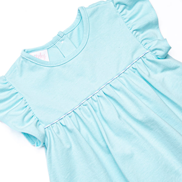 Seafoam Stripes Ruffle Short Set, Blue