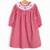 Conversation Hearts Smocked Bishop Dress, Red