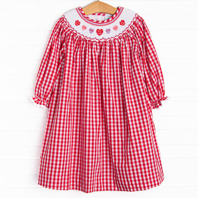 Conversation Hearts Smocked Bishop Dress, Red
