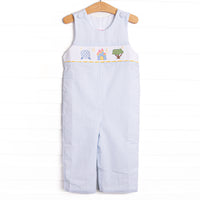 Amusement Park Adventures Smocked Long Jon Jon, Blue Seersucker