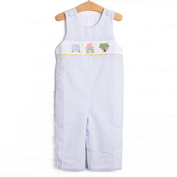 Amusement Park Adventures Smocked Long Jon Jon, Blue Seersucker
