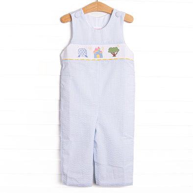 Amusement Park Adventures Smocked Long Jon Jon, Blue Seersucker