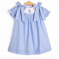 Garden Party Petals Smocked Bishop Dress, Blue