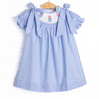 Garden Party Petals Smocked Bishop Dress, Blue