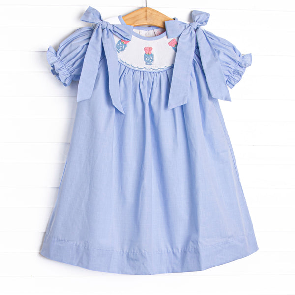 Garden Party Petals Smocked Bishop Dress, Blue