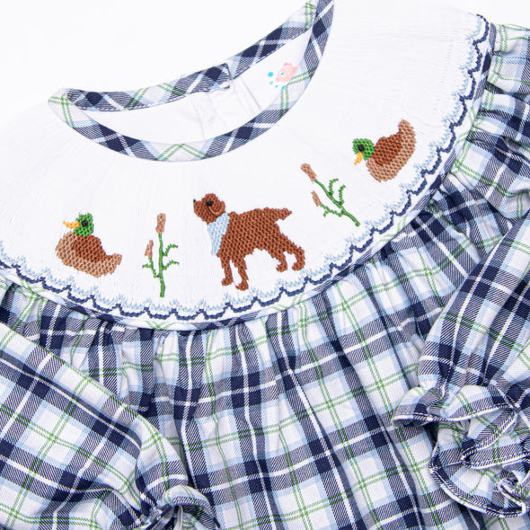 Waddles and Wags Smocked Bishop Dress, Blue