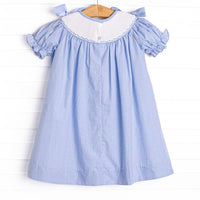 Garden Party Petals Smocked Bishop Dress, Blue